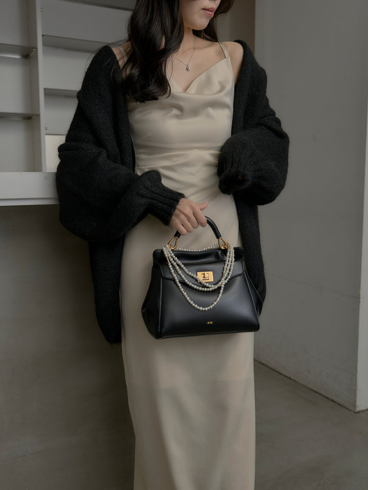 【SET】モヘアライクオーバーニットカーディガン+【Essential】サテンドレープキャミワンピ(2set)