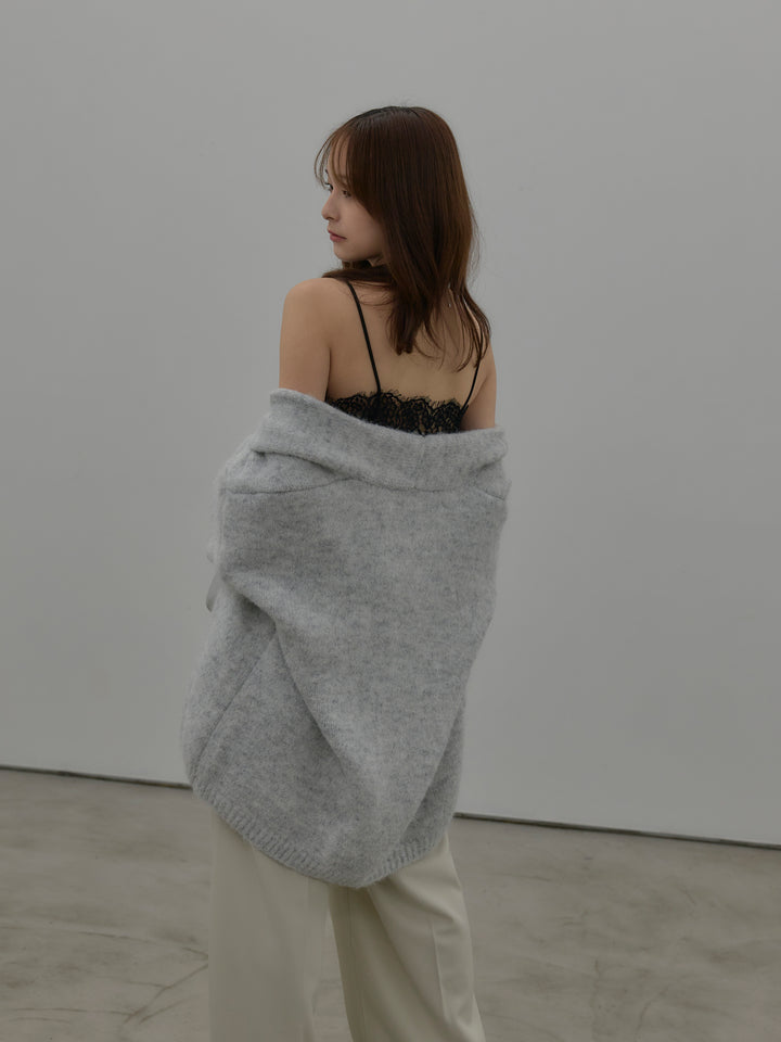 【SET】モヘアライクオーバーニットカーディガン+レースサテンキャミソール(2set)