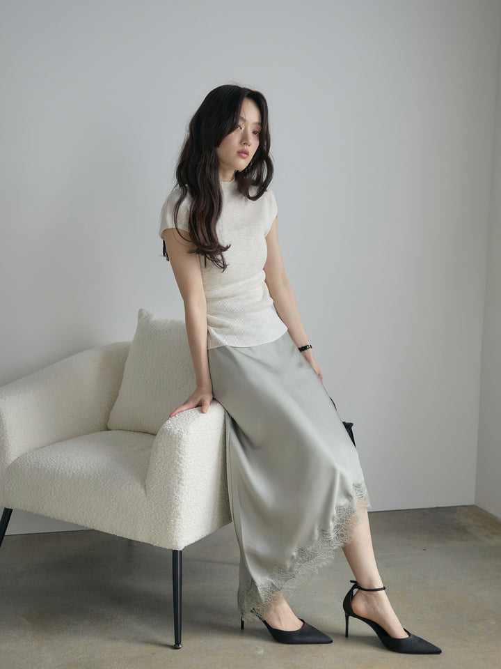 アシンメトリーレーストリムサテンスカート