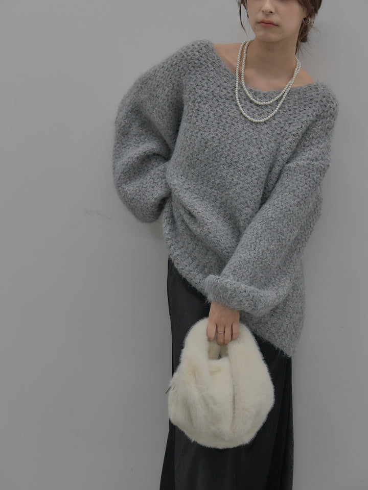 ラメ糸ローゲージ編みオーバーニットトップス