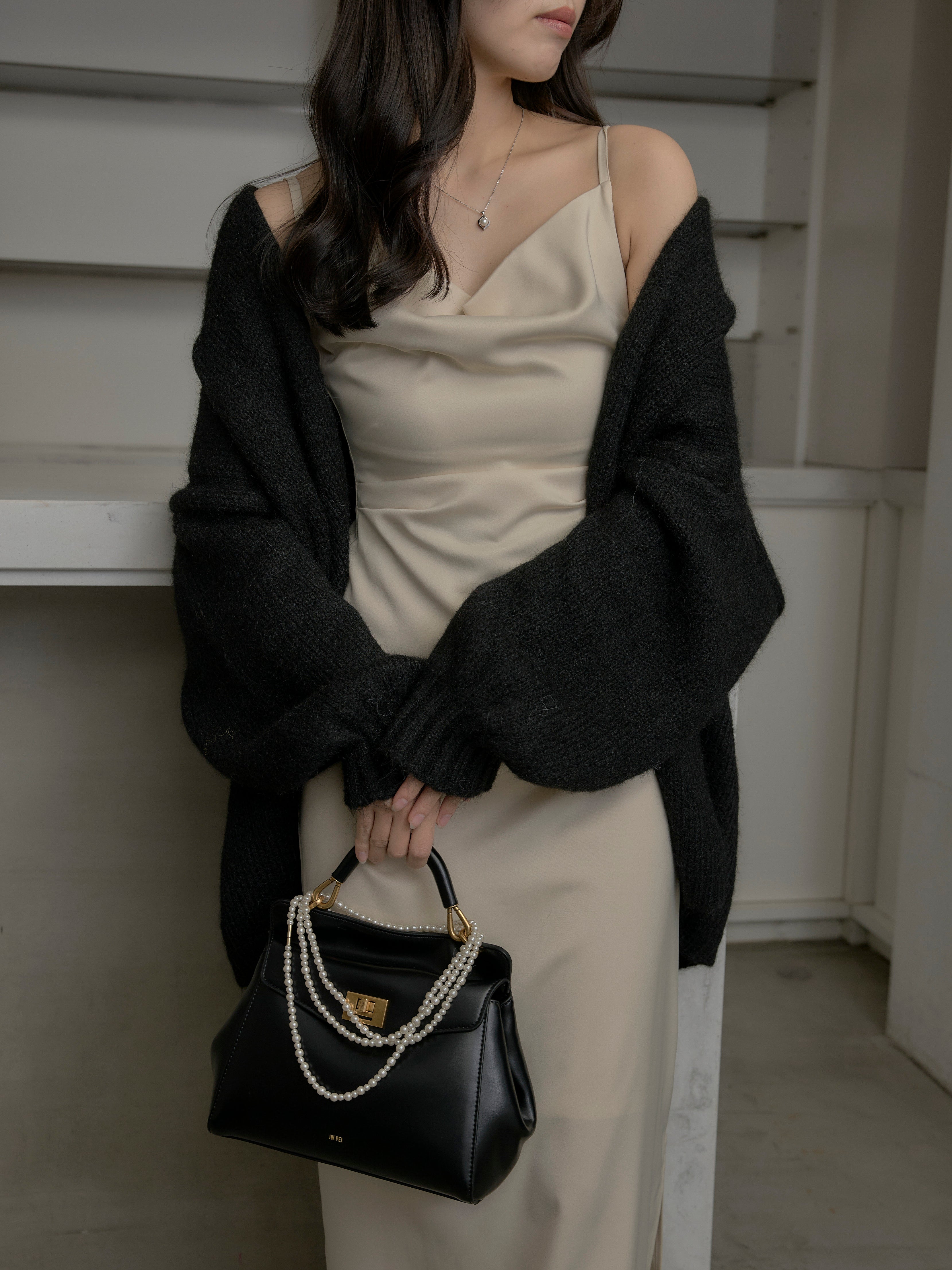 SET】モヘアライクオーバーニットカーディガン+【Essential】サテン SET】モヘアライクオーバーニットカーディガン+【Essential】サテン