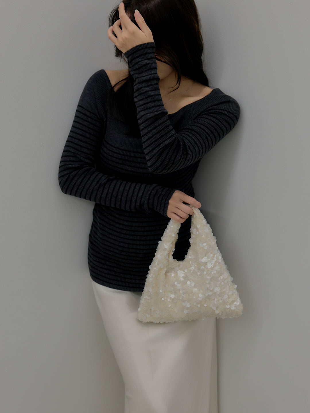 ハーフボーダーニットトップス