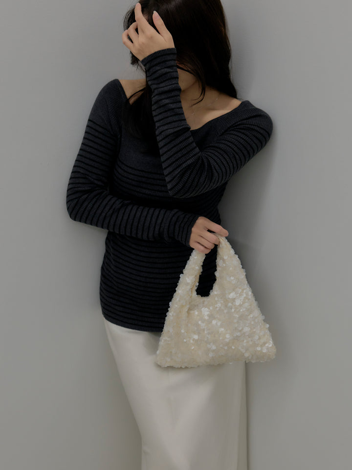 ハーフボーダーニットトップス