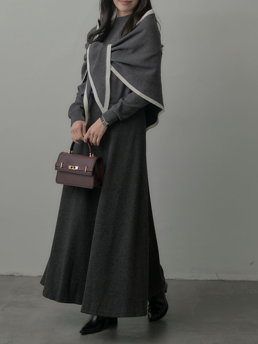 配色スカーフ付きニットトップス