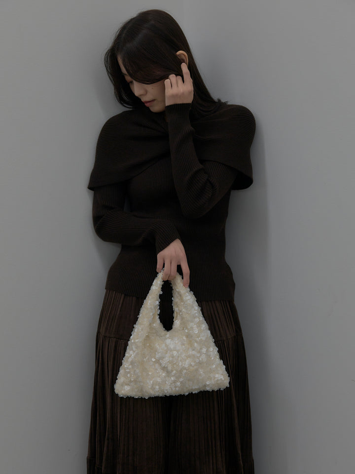 【SET】ケープライクデザインリブニットトップス+ベロアプリーツティアードスカート(2set)