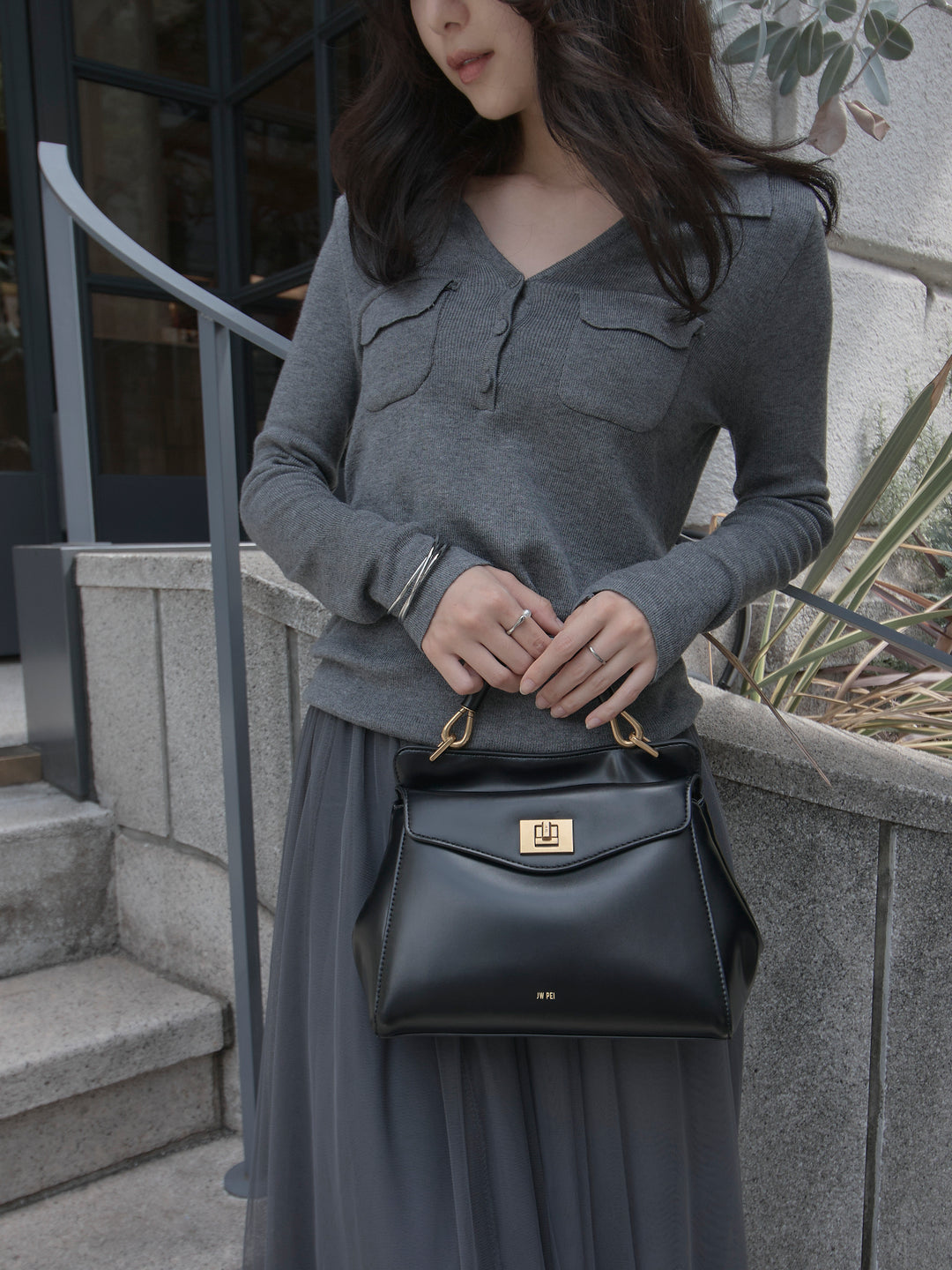 【SET】ポケットデザインリブニットトップス+ボリュームチュールスカート(2set)