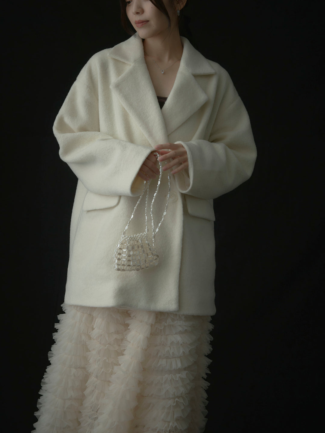 【SET】【Essential】オーバーサイズジャケットコート+ドラマチックフリルチュールスカート(2set)