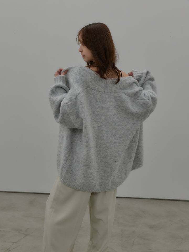 【SET】モヘアライクオーバーニットカーディガン+レースサテンキャミソール(2set)