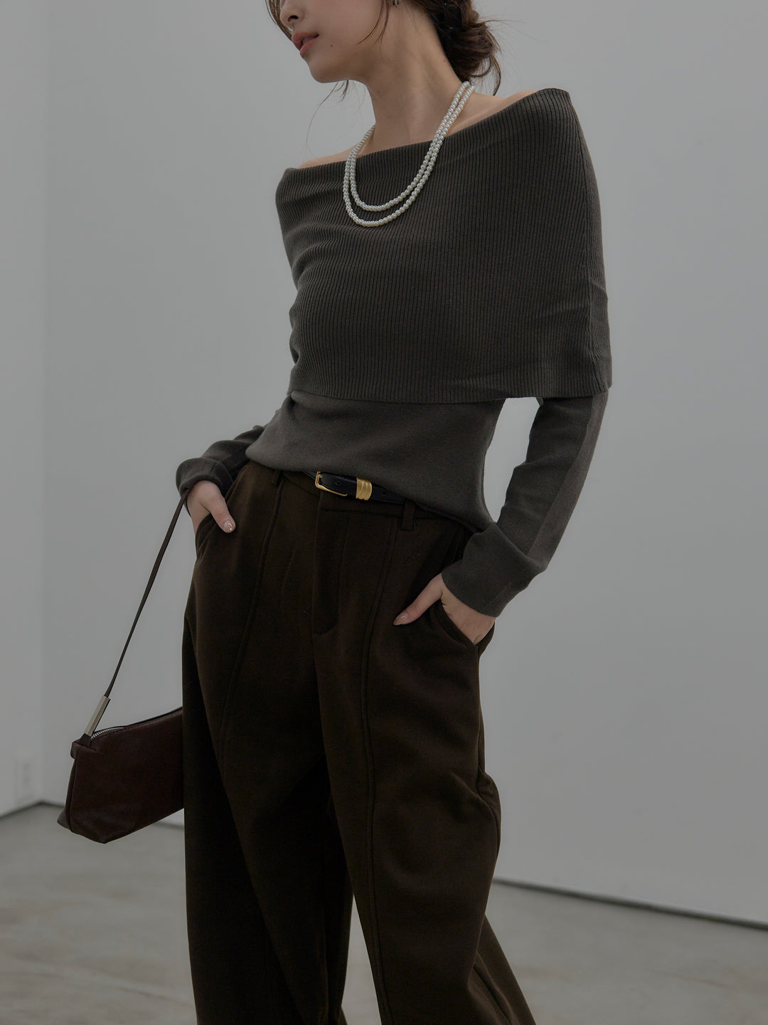 【premium touch】ソフトリブオフショルニットトップス