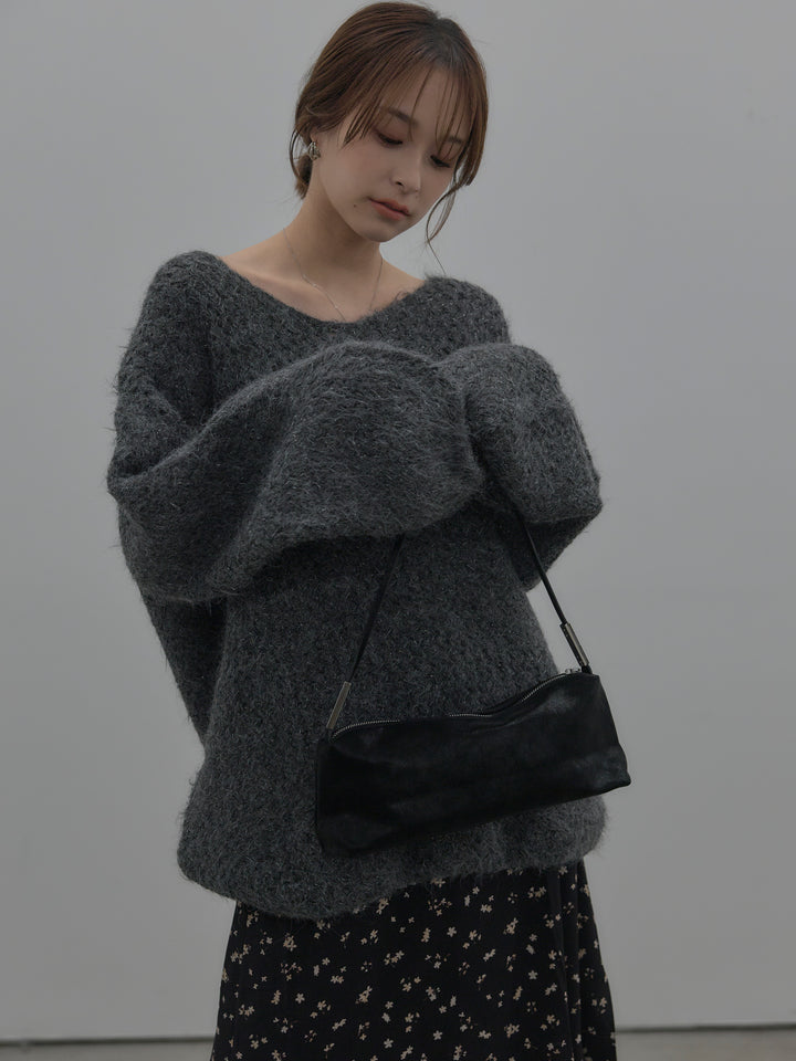 【SET】ラメ糸ローゲージ編みオーバーニットトップス+フラワーパターンマーメイドフレアスカート(2set)