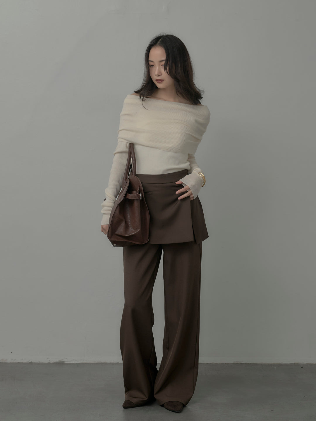 [予約]オフショルリブニットトップス