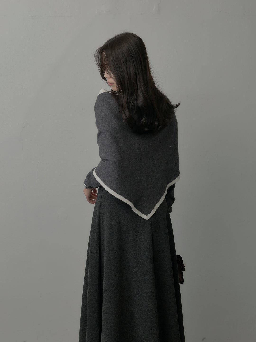 【SET】配色スカーフ付きニットトップス+リラクシーフレアロングスカート(2set)