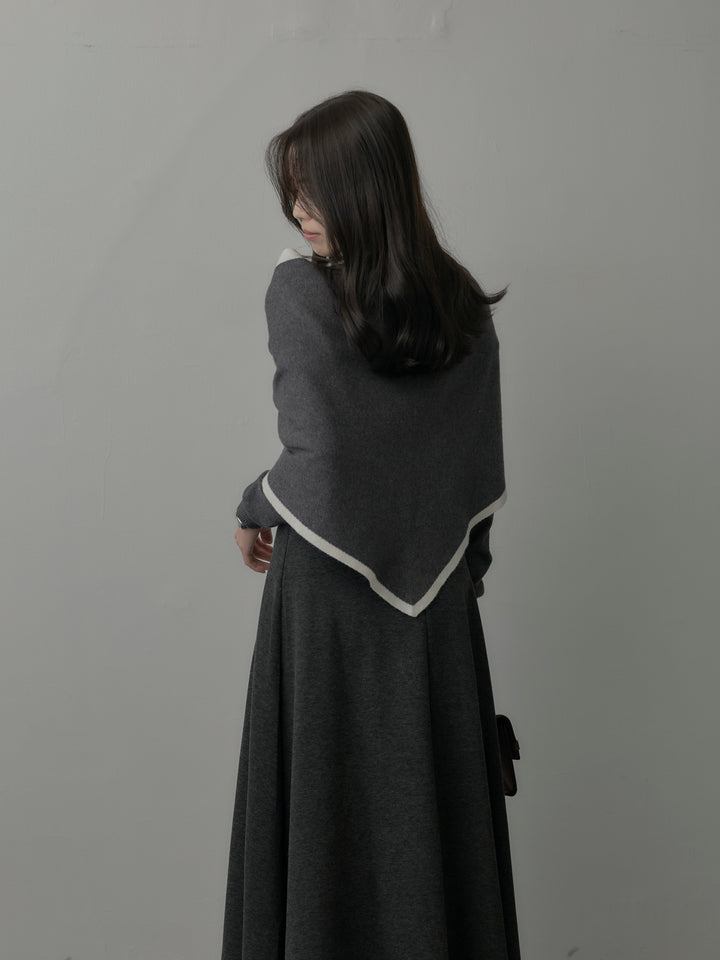 【SET】配色スカーフ付きニットトップス+リラクシーフレアロングスカート(2set)