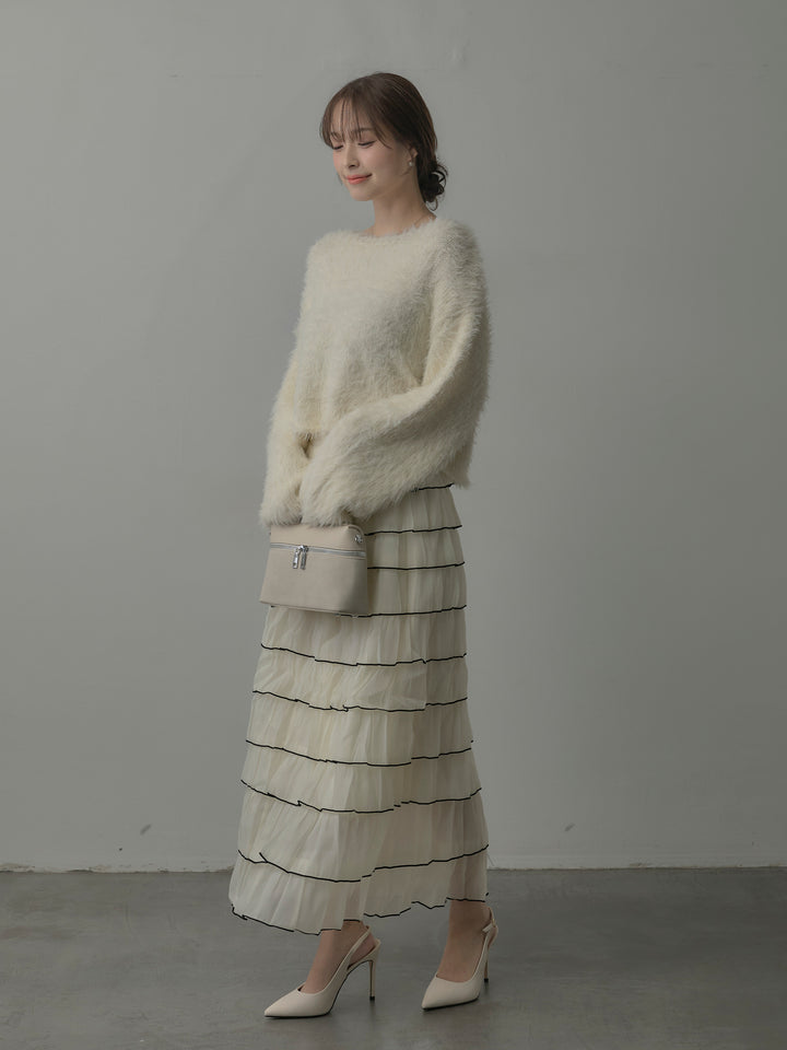 襟デザインシャギーニットトップス