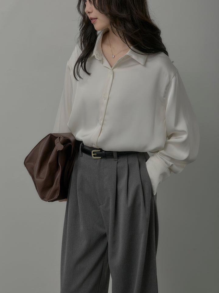 【SET】ケープ付きオーバーサテンシャツ+【Essential】３タックスラックス(2set)