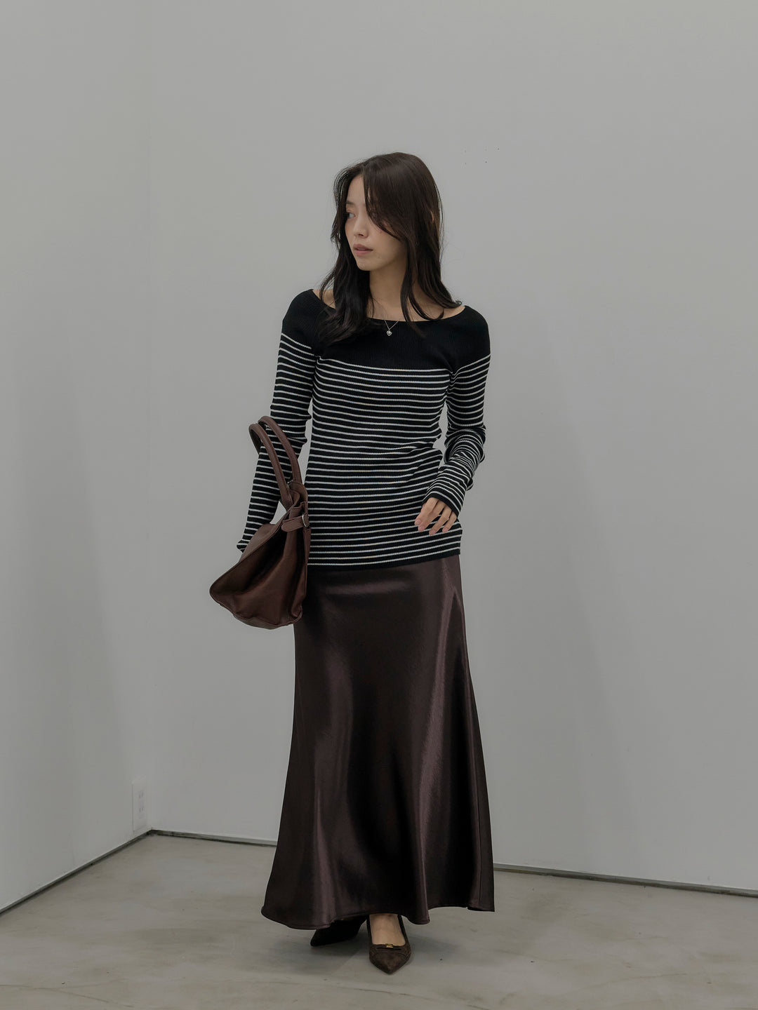 ハーフボーダーニットトップス