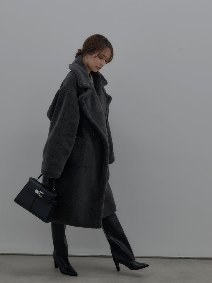 【SET】テディボアロングコート+アーガイル柄コンパクトニットカーディガン(2set)