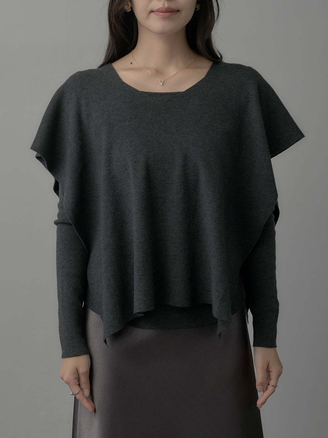 2wayリブニットポンチョトップス