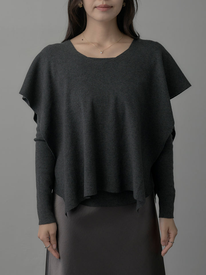 2wayリブニットポンチョトップス