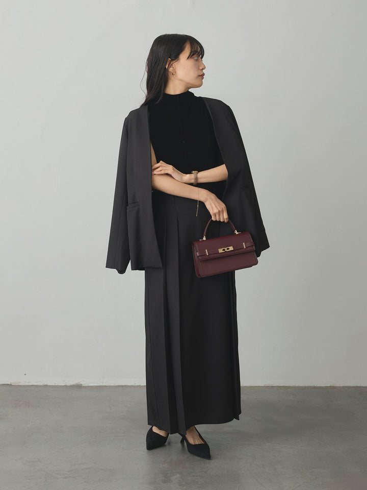 【SET】【Essential】フロントホックノーカラージャケット+【Essential】ベルト付きサイドタックスカート(2set)