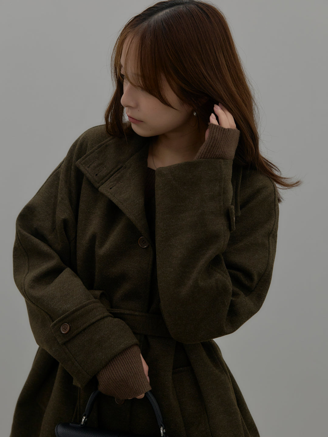 【SET】キルティングライナーウールミディアムコート+スクエアネックリブニット+【Essential】チェック柄マーメイドスカート(3set)