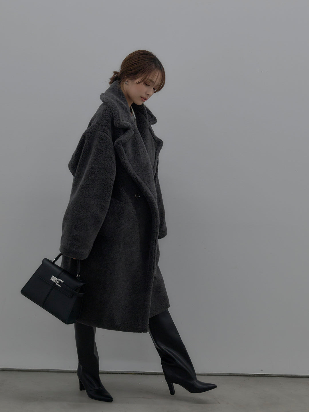 【SET】テディボアロングコート+ベロアバルーンミニスカート(インパン付き)(2set)