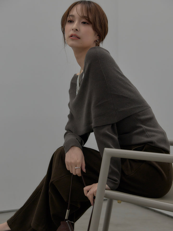 【premium touch】ソフトリブオフショルニットトップス