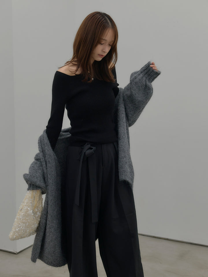 【SET】モヘアライクオーバーニットカーディガン+スクエアネックリブニット(2set)