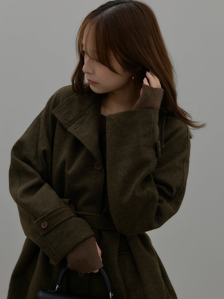 【SET】キルティングライナーウールミディアムコート+スクエアネックリブニット(2set)