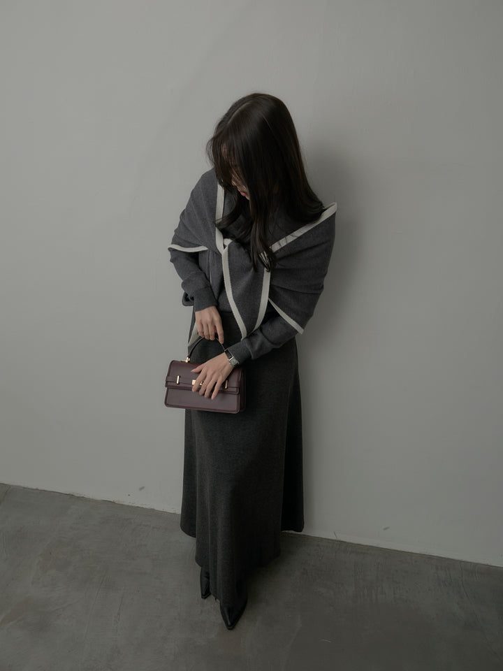 【SET】配色スカーフ付きニットトップス+リラクシーフレアロングスカート(2set)