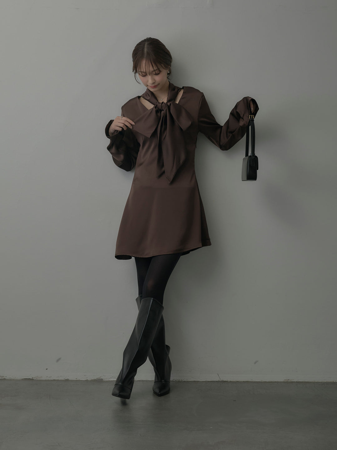 ボウタイサテンミニワンピース