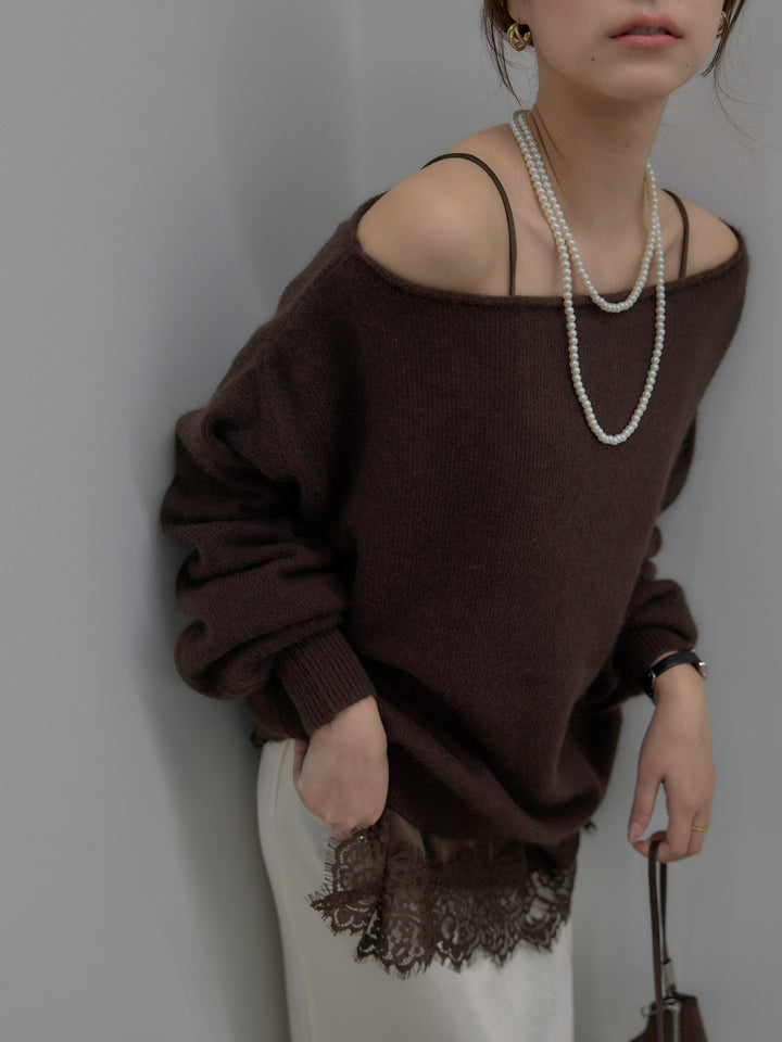 【SET】【premium touch】2wayショルダーニットプルオーバー+ナローAラインサテンスカート(2set)