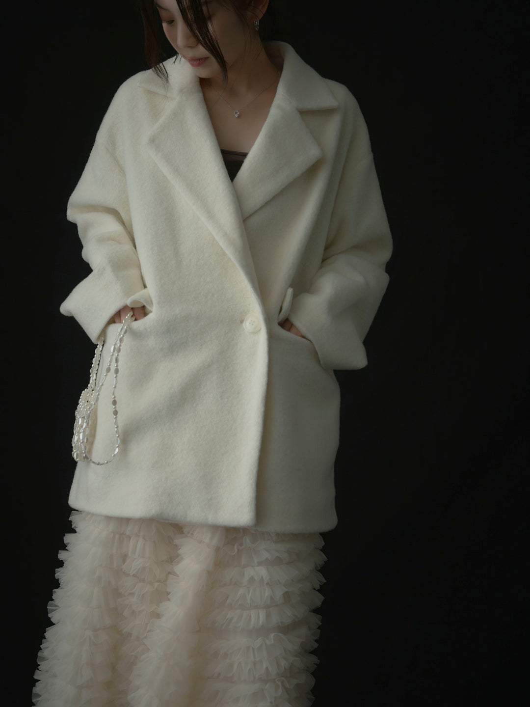 【SET】【Essential】オーバーサイズジャケットコート+ドラマチックフリルチュールスカート(2set)