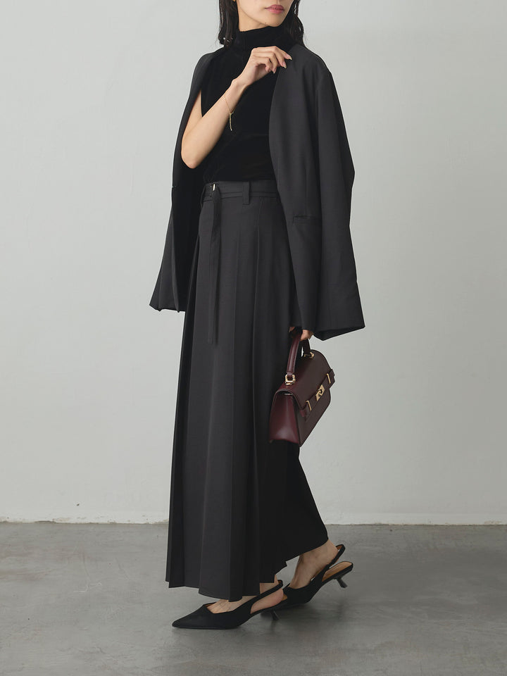 【SET】【Essential】フロントホックノーカラージャケット+【Essential】ベルト付きサイドタックスカート(2set)