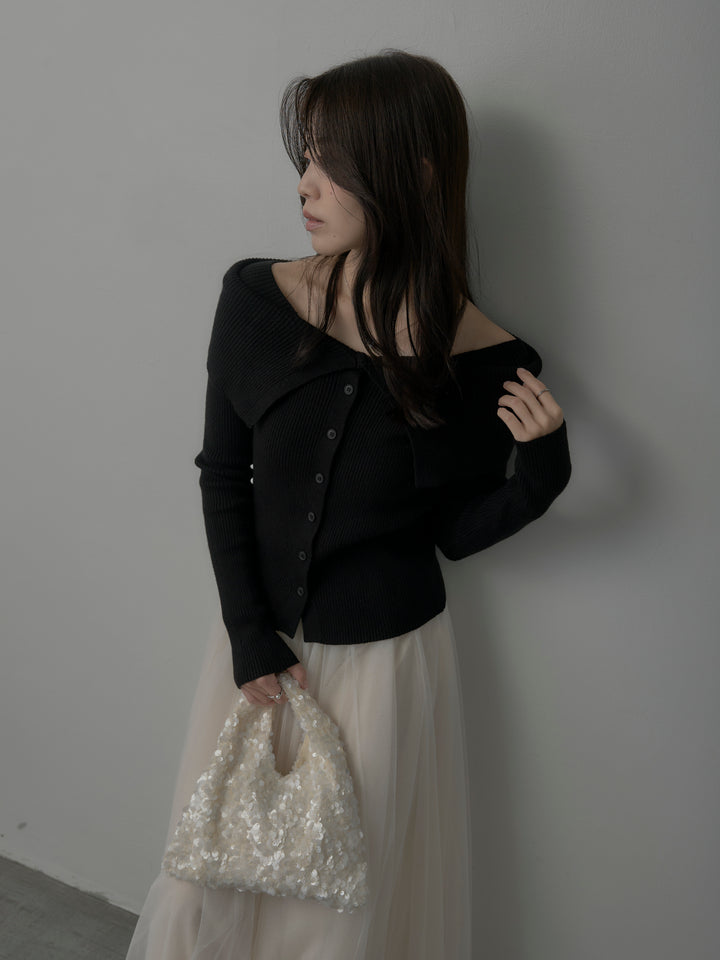 オフショルライクリブニットトップス