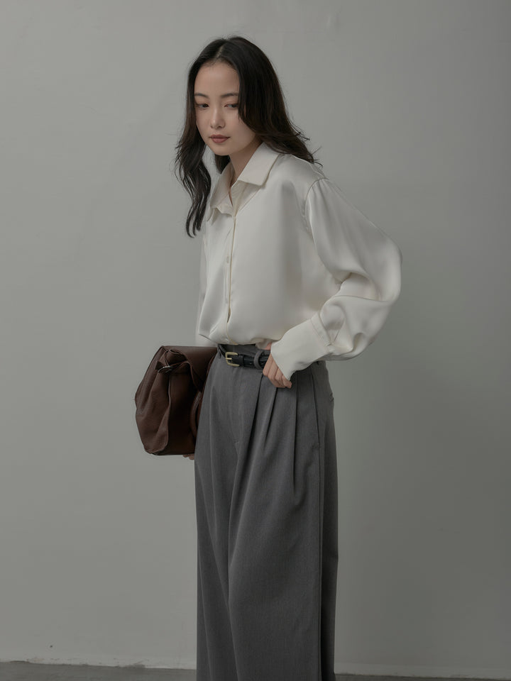 【SET】ケープ付きオーバーサテンシャツ+【Essential】３タックスラックス(2set)