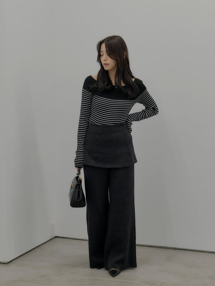 【SET】ハーフボーダーニットトップス+ミックスヤーンニットラップパンツ(2set)