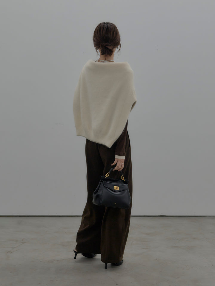 【SET】バイカラーレイヤードカットソー+カーブデザインスウェットライクパンツ(2set)