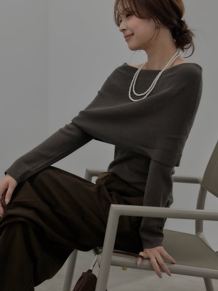 【premium touch】ソフトリブオフショルニットトップス