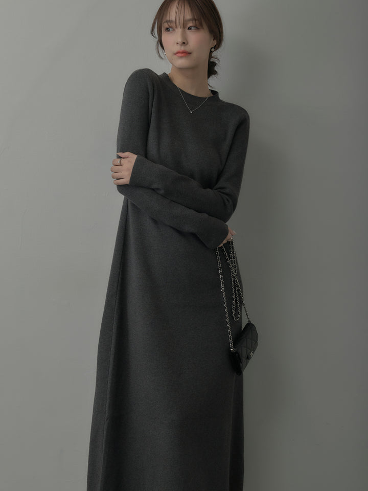 バックリボンニットロングワンピース