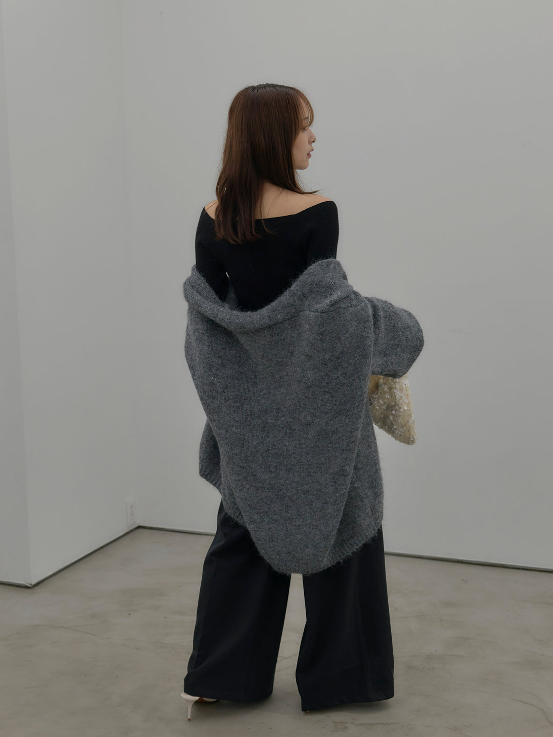 【SET】モヘアライクオーバーニットカーディガン+ウエストリボンワイドパンツ(2set)