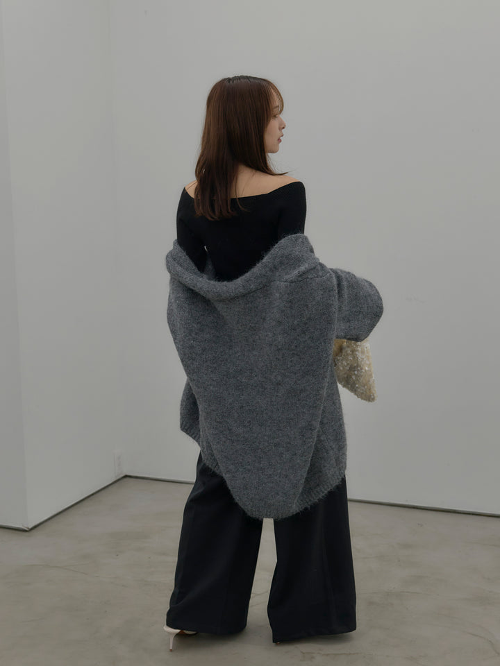 【SET】モヘアライクオーバーニットカーディガン+ウエストリボンワイドパンツ(2set)