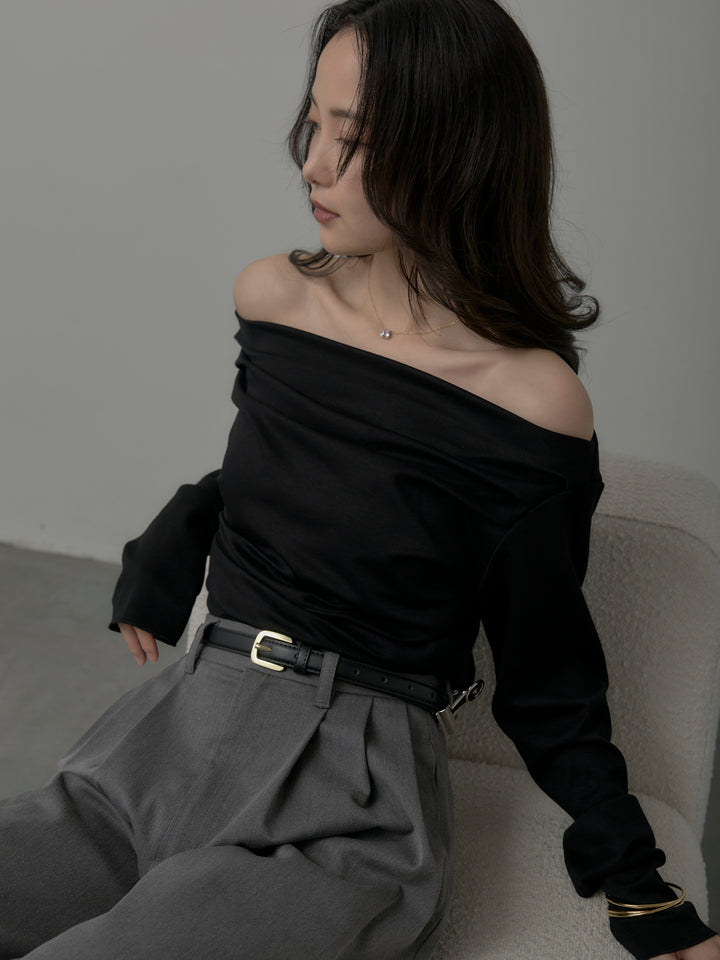 【SET】【Essential】2wayショルダードレープカットトップス+【Essential】３タックスラックス(2set)