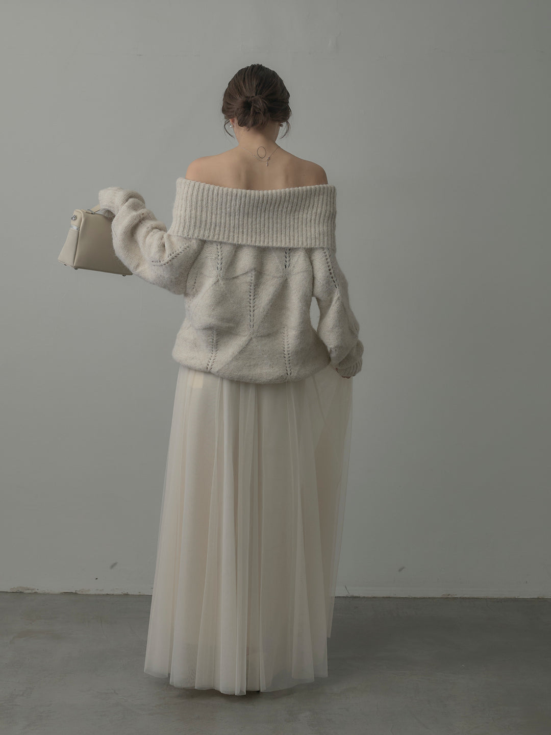 【SET】メランジニットオフショルトップス+ボリュームチュールスカート(2set)