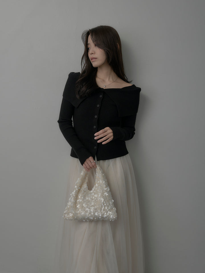 【SET】オフショルライクリブニットトップス+ボリュームチュールスカート(2set)