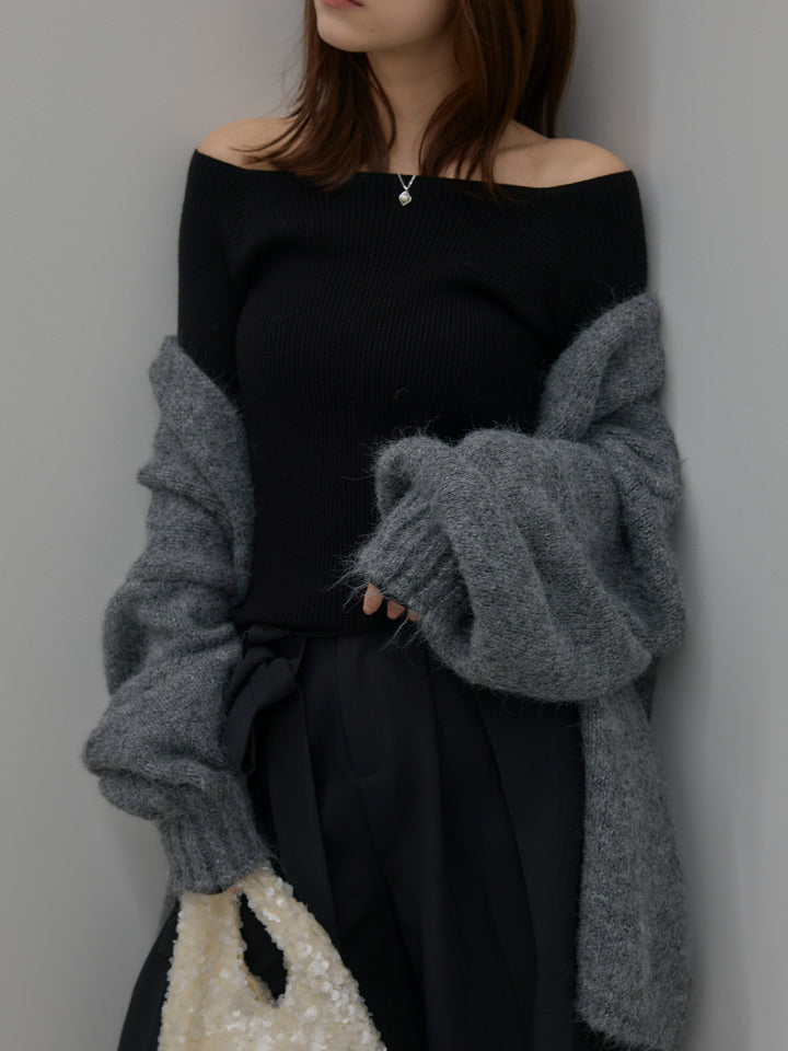 【SET】スクエアネックリブニット+ウエストリボンワイドパンツ(2set)