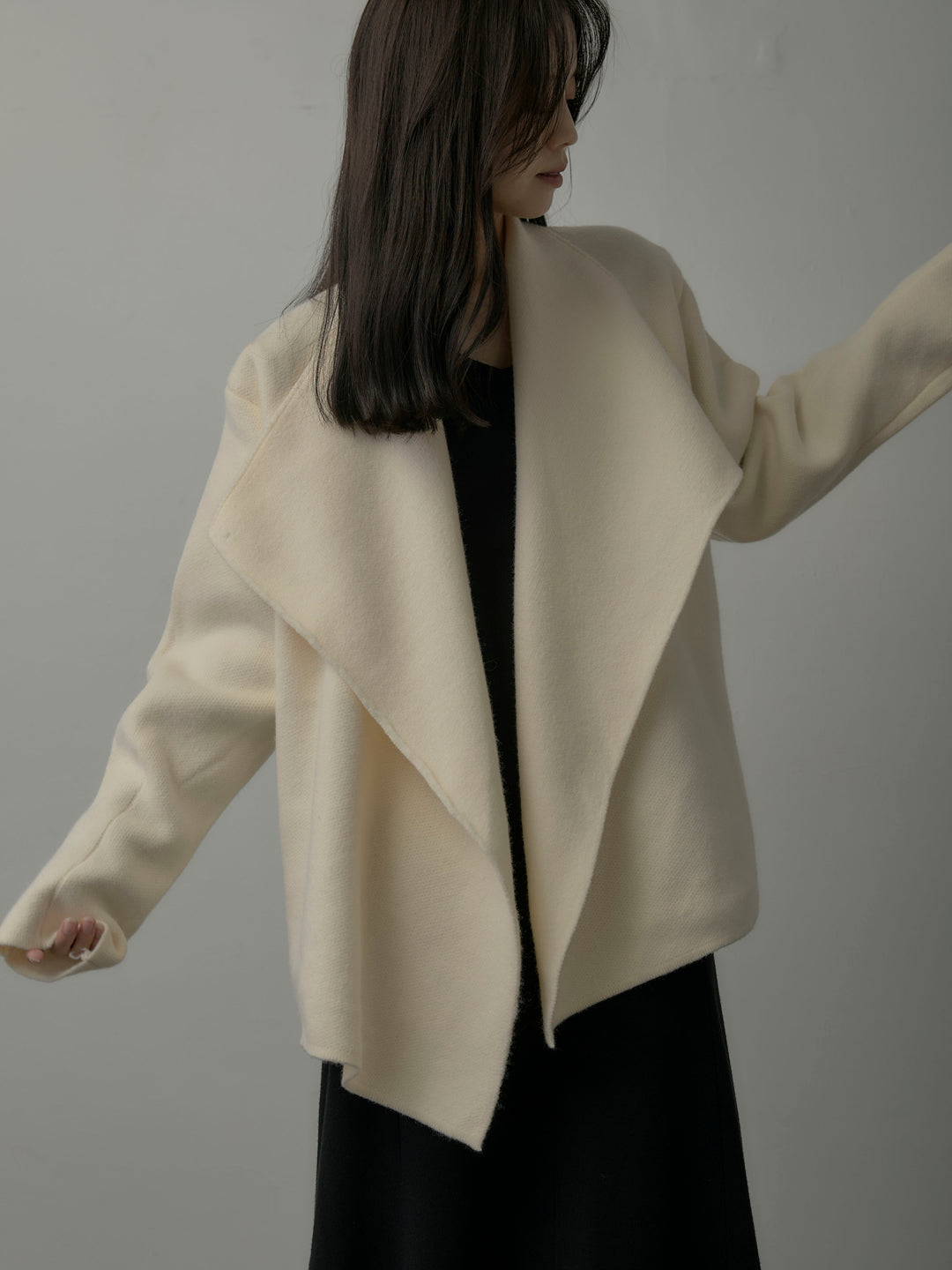 【SET】ショールカラーニットカーディガン+Vネックニットロングワンピース(2set)