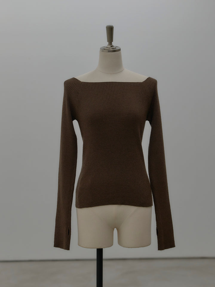 スクエアネックリブニット