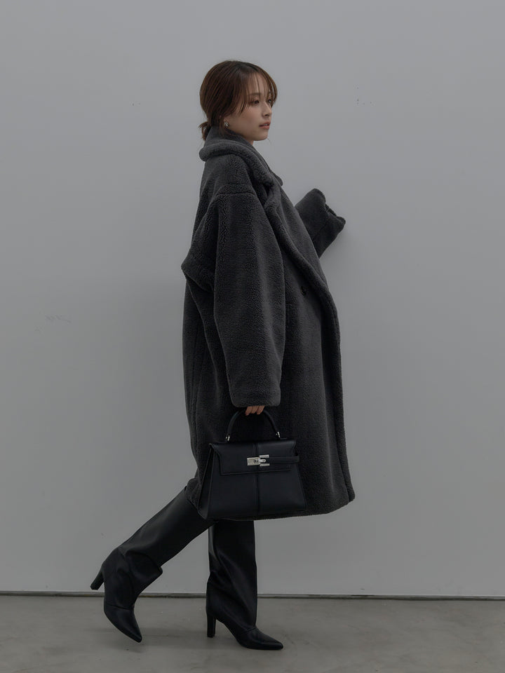 【SET】テディボアロングコート+アーガイル柄コンパクトニットカーディガン(2set)