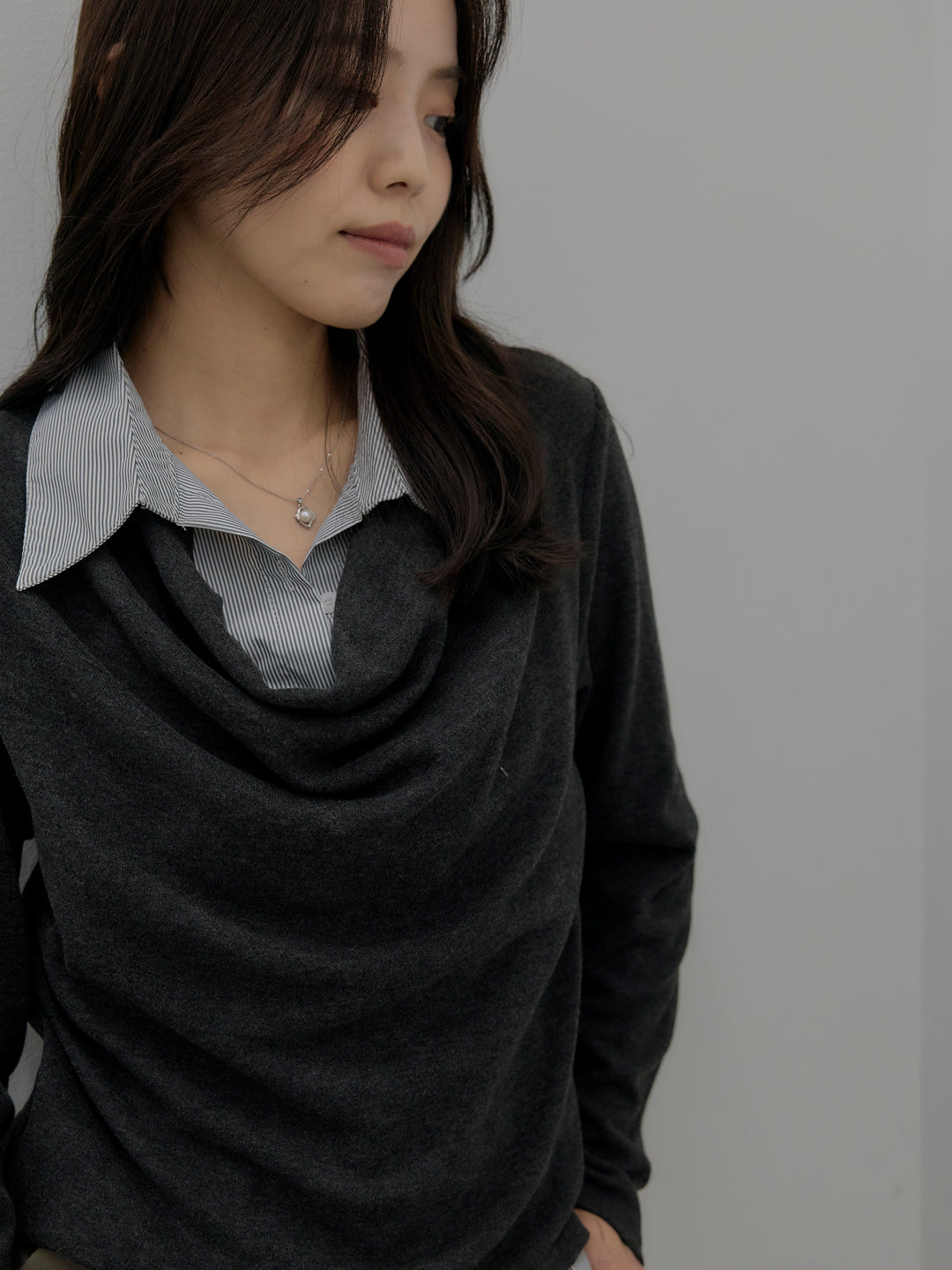 【SET】シャツレイヤードドレープニットトップス+シャツレイヤードドレープニットトップス(2set)